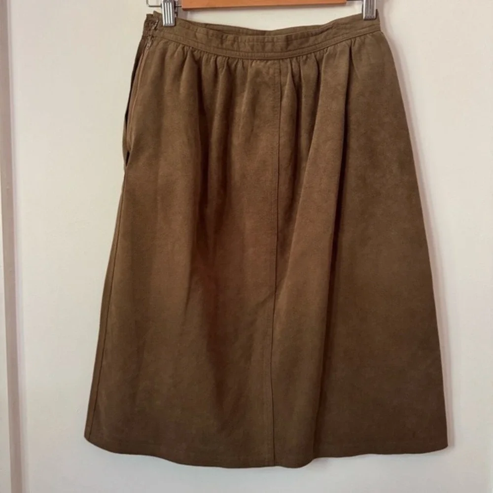 VTG Ultrasuede Faux Suede Midi Skirt Brown Sz 8 Cottage Boho Festival Stagecoach